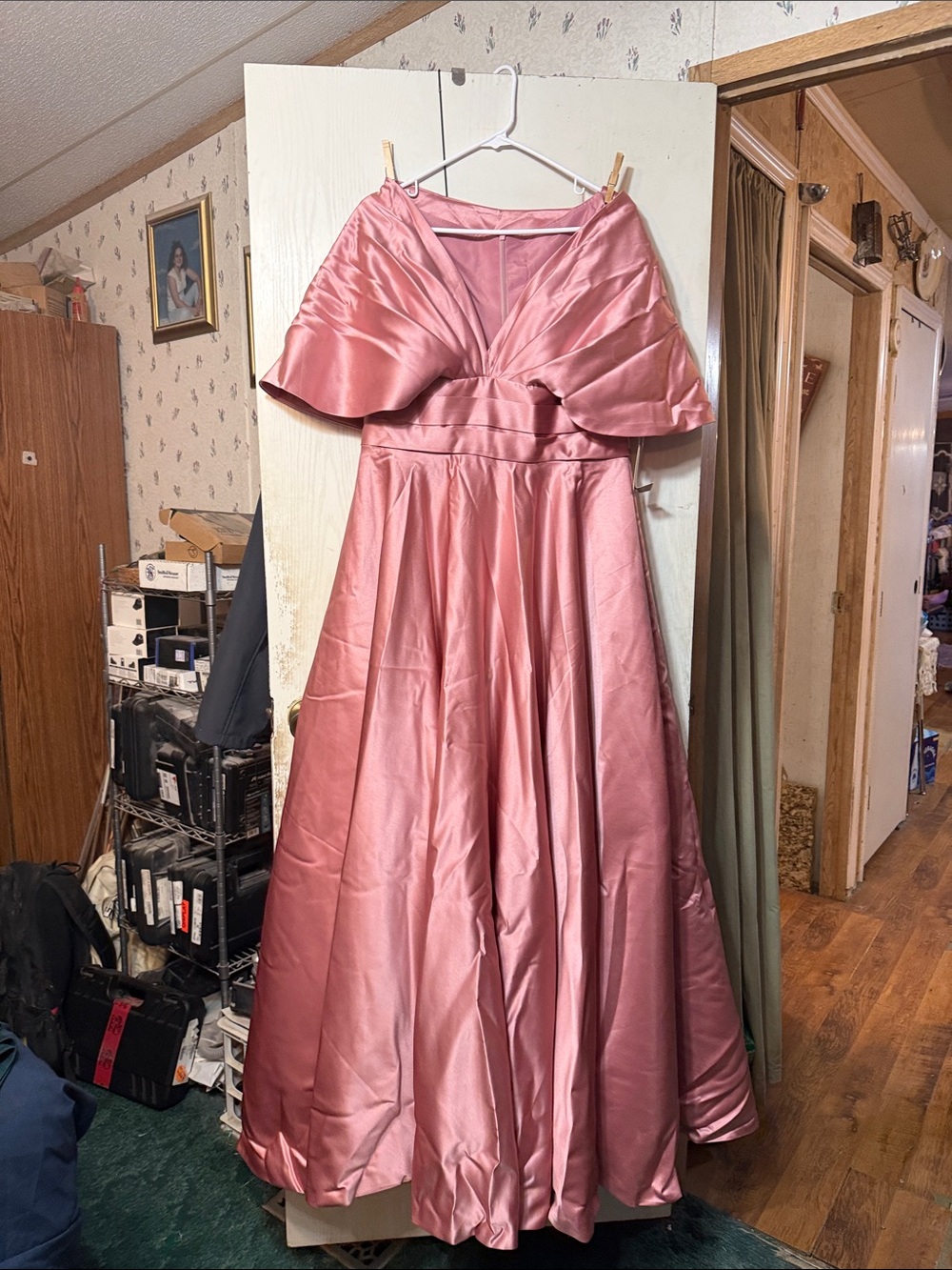 Rose Pink Satin Off-Shoulder Evening Gown for Women
